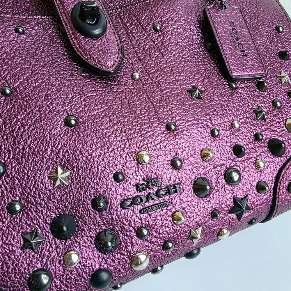 Coach Mercer 24 Star Rivets Metallic Purple